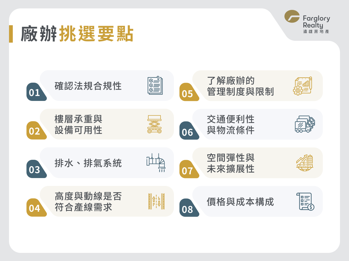 廠辦挑選要點